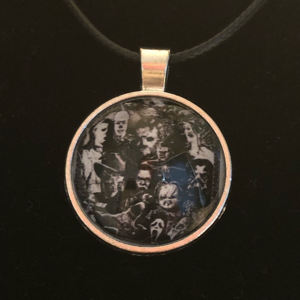 Horror collage inspired 18” adjustable pendant